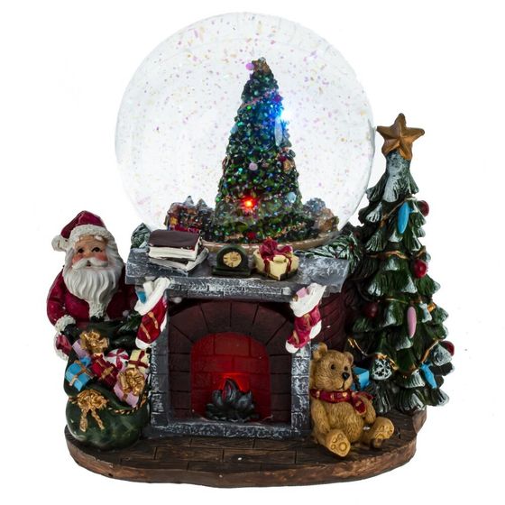 Фигурка декор в стекл шаре &quot;Ёлка&quot; (подсвет, муз, движ, 3хАА н/п), D12 см, L18 W16 H19 см