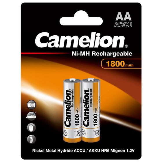Аккумулятор Camelion AA-1800mAh Ni-Mh BL-2 (NH-AA1800BP2, аккумулятор,1.2В)  (2 шт. в уп-ке)