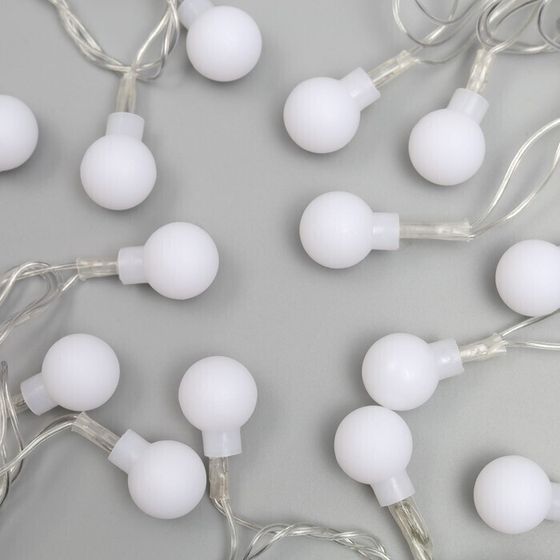 !09 Гирлянда «Нить» 5 м с насадками «Шарики белые», IP20, прозрачная нить, 20 LED, свечение мульти (RG/RB), мигание, 220 В
