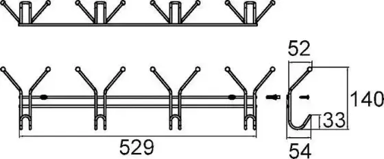 !09 НАСТЕННЫЕ КРЮЧКИ  003W000M41 52,9 см. 4 крючка хром
