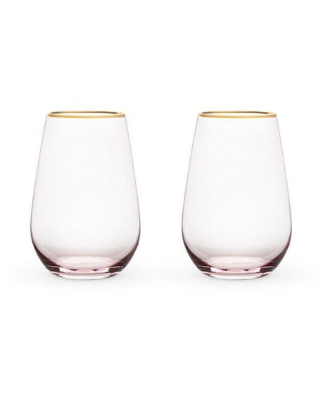 Rose Crystal Stemless Wine Glass, Set of 2