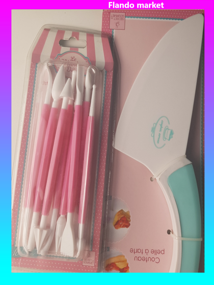 !09 Набор для кондитера 2 предмета: Лопатка-нож 2 в 1 для торта + Набор кондитерских инструментов 8 штук цвет микс