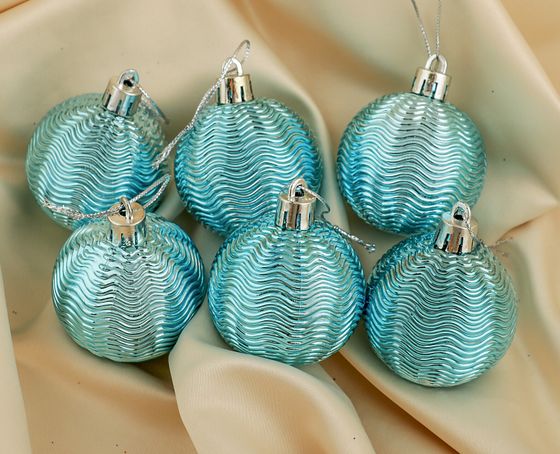 !09 Набор елочных игрушек 6 штук «Волна», шары новогодние, d=5 см. цвет бирюзовый
