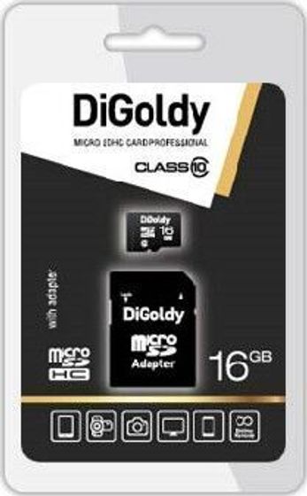 Карта памяти microSDHC 16GB Digoldy + адаптер (microSDHC 16GB Class10 + адаптерSD)
