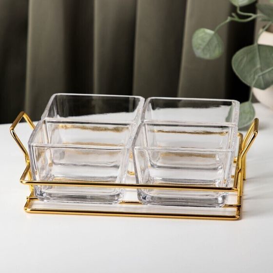 !09 Менажница стеклянная Magistro «Званый прием», 4 секции, 250 мл, 22,5×19×6 см