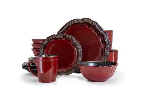 Elama Regency 16 Piece Luxurious Stoneware Dinnerware with Complete Setting for