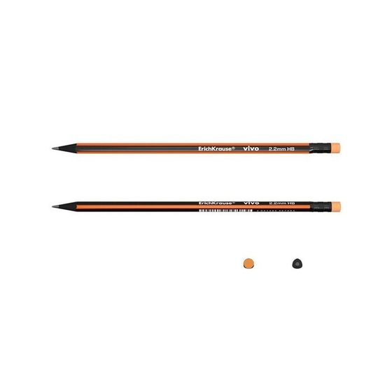 !Карандаш чернографитный НВ, 2.2 мм, 4 штуки ErichKrause VIVO, трёхгранный, с ластиком, из отборной древесины, микс