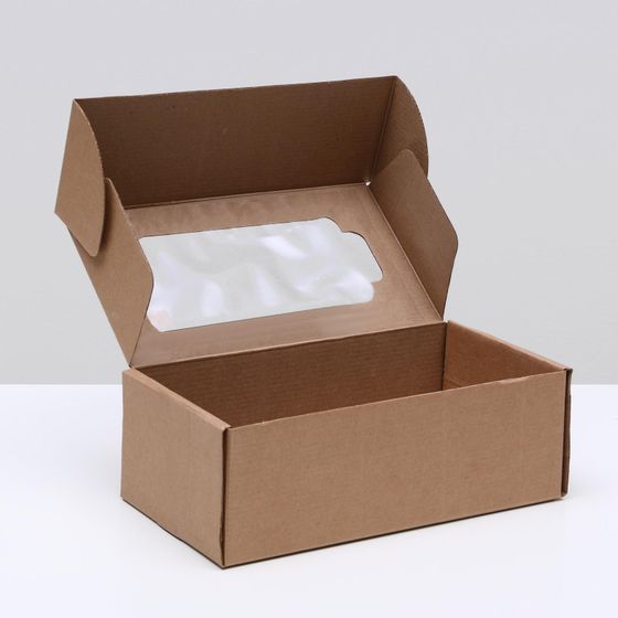 !Коробка самосборная 2 штуки с окном, бурая, 23 х 12 х 8 см