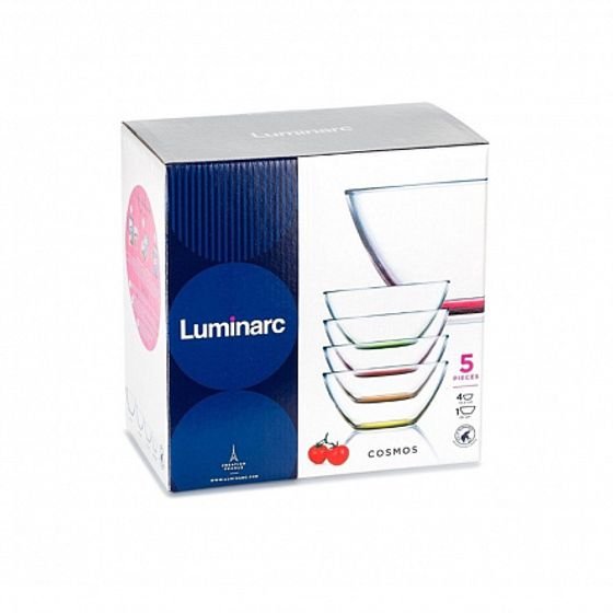 Набор салатников КОСМОС 5шт (4х12.5 см+23 см) с цветным дном