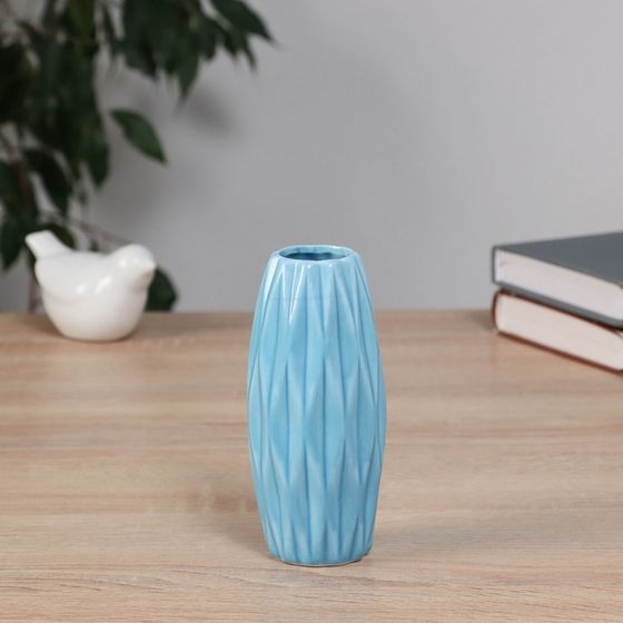 Ваза настольная «Теган» бочка, 12.5×5 см, керамика, голубая