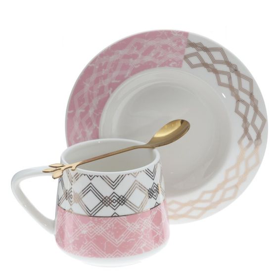 Кружка с блюдцем и ложкой, 200 мл, L15 W15 H8 см, 3в.