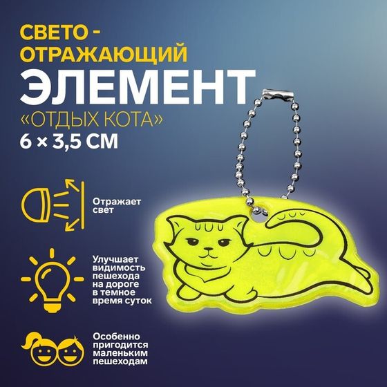 Светоотражающий элемент «Отдых кота», двусторонний, 6 × 3,5 см, цвет МИКС