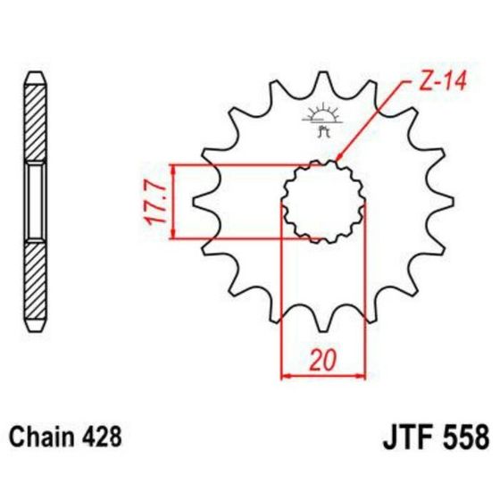 Звезда передняя ведущая JTF558 для мотоцикла, стальная, цепь 428, 14 зубьев