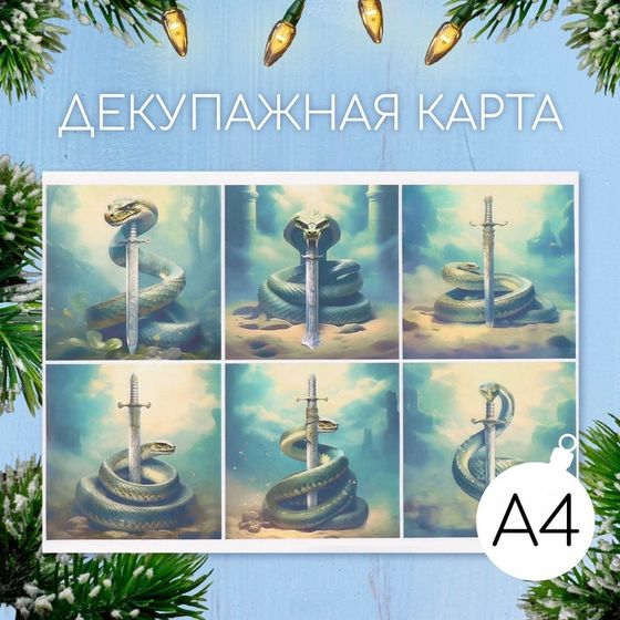 Новогодняя декупажная карта &quot;Змея с мечом&quot;, плотность 45 г/м2, формат А4