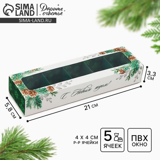 Коробка под 5 конфет с ячейками «С новым счастьем» 21 х 3.3 х 5.8 см