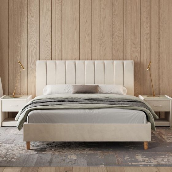 Кровать «Алькасар» с ПМ, 140×200 см, премиум велюр, цвет лепестки ландыша