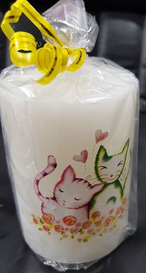 !09 Свеча декоративная (набор 3 штуки) " Котики" 7x7x10 см. цвет белый