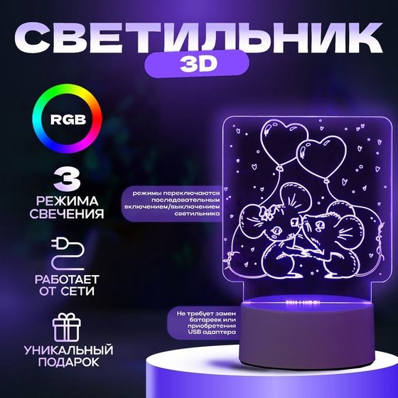 Светильник &quot;Мышата&quot; LED RGB от сети 11,2х9,5х12,6 см RISALUX