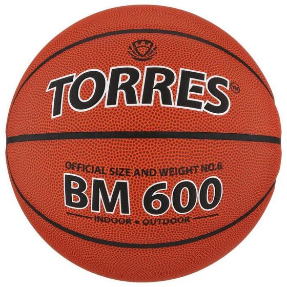 Мяч баскетбольный TORRES BM600, B10026, PU, клееный, 8 панелей, р. 6