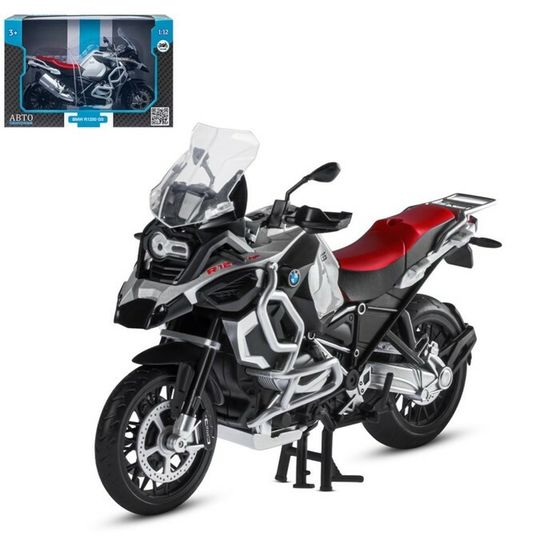 Мотоцикл металлический BMW R1250 GS Adventure 1:12, свободный ход колёс, серебристый