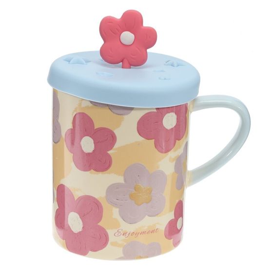 Кружка с крышкой, 400 мл, L12 W8,5 H12,5 см, дизайн микс