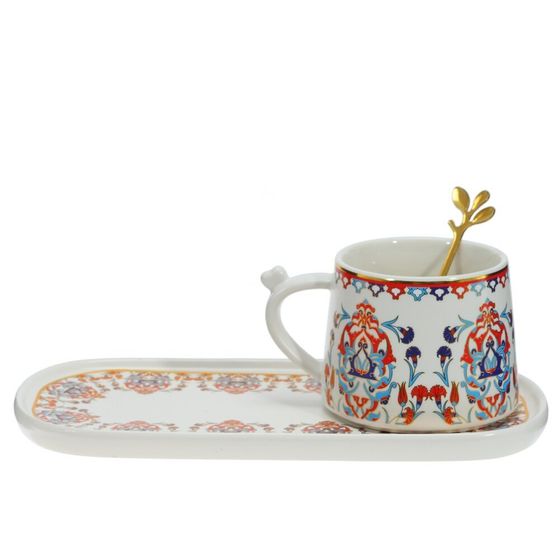 Кружка с блюдцем и ложкой, 280 мл, L24,5 W11 H7,5 см, дизайн микс