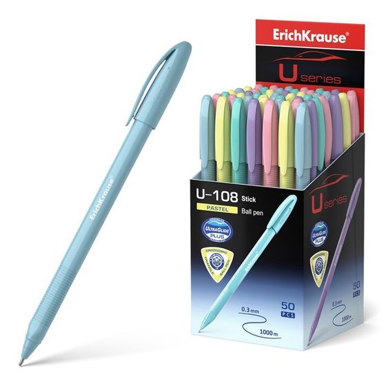 Ручка шариковая ErichKrause U-108 Pastel Stick 1.0, Ultra Glide, цвет чернил синий