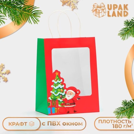 Пакет подарочный новогодний с окном &quot;Дед мороз&quot; 19 х 26 х 13 см.