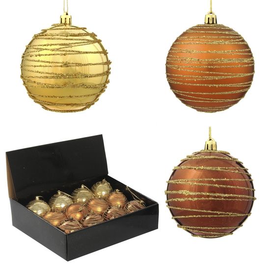 Набор из 12шт, Украшение новогоднее Шар &quot;Спираль золотистая&quot;, D8 см, L35 W28 H21 см