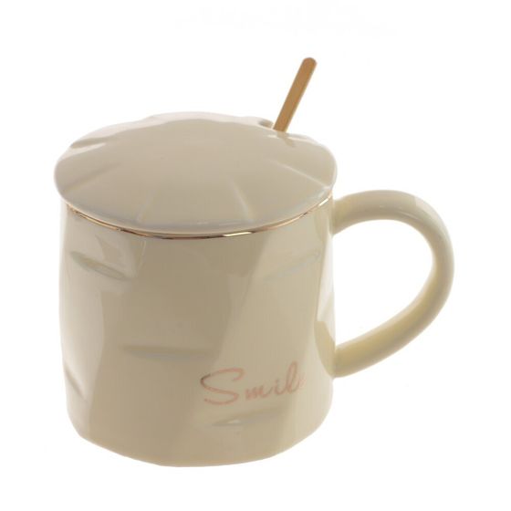 Кружка с крышкой и ложкой, 400 мл, L13 W9,5 H9,5 см, 4в.