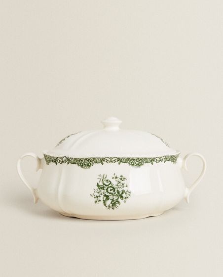 Floral earthenware serving tureen