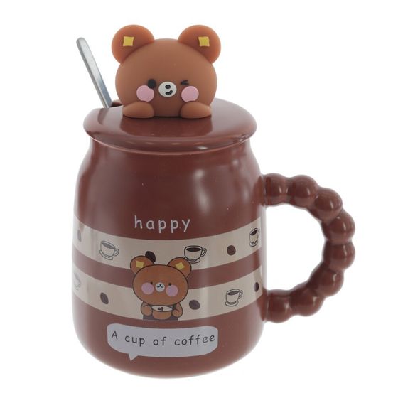 Кружка с крышкой и ложкой, 500 мл, L13 W9 H15,5 см,дизайн микс