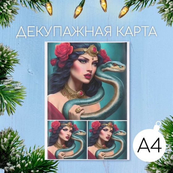 Новогодняя декупажная карта &quot;Карла и змея&quot;, плотность 45 г/м2, формат А4