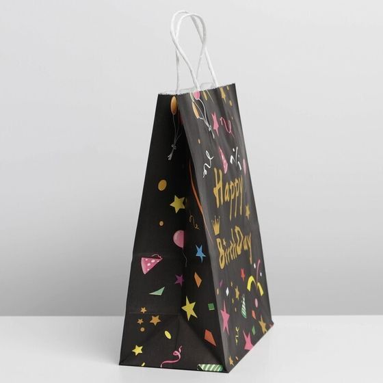 !09 Пакет (набор 4 штуки) HAPPY BIRTHDAY black, 27 х 21 х 11 см.