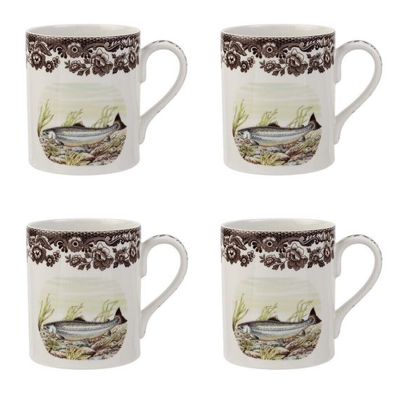 Woodland King Salmon Mugs, Set of 4