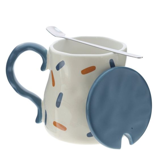 Кружка с крышкой и ложкой, L8,3 W8,3 H10,2 см, 1 штука, дизайн микс