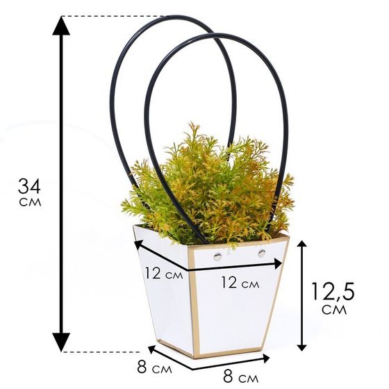 Сумка для цветов «Белая», с тиснением, влагостойкая, 12 x 12 - 8 x 8 - 12,5 см