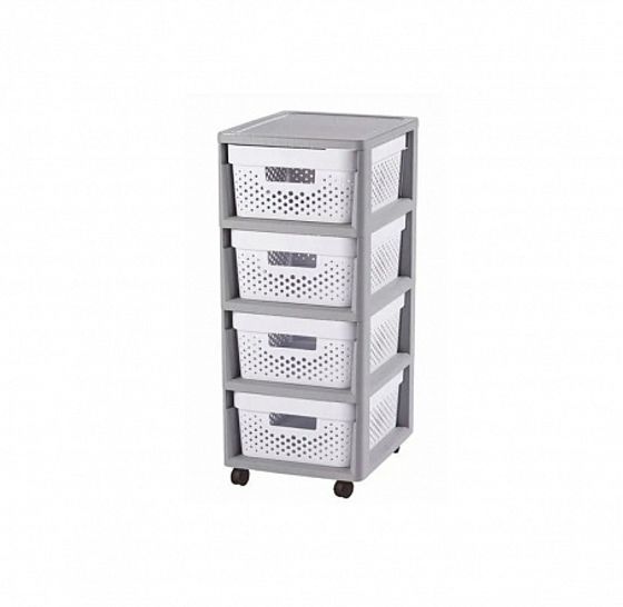 Комод INFINITY KNOCK DOWN 4x11л серый/белый перфорированный