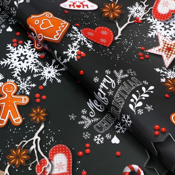 !09 Бумага упаковочная 3 листа глянцевая &quot;Первый снег&quot;,70 х 100 см