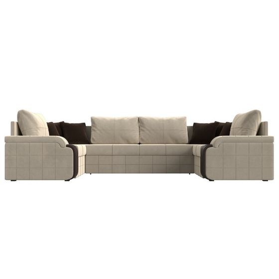 П-образный диван «Николь», механизм дельфин, микровельвет / экокожа, бежевый / коричневый