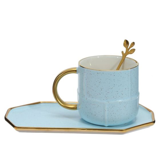 Кружка с блюдцем и ложкой, 300 мл, L20,5 W10,5 H8 см, цвет микс