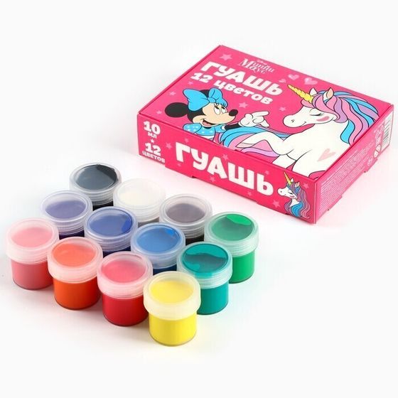 !09 Набор для творчества - 2 предмета -Гуашь 12 цветов по 10 мл «Единорог», Минни Маус + Мелки цветные Calligrata, в наборе 9 штук, квадратные