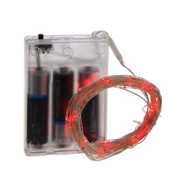 Электрогирлянда (60 красных LED, 1 реж свеч,серебр шнур, 1W), L600 W0,1 H0,2 см, 3хAA)