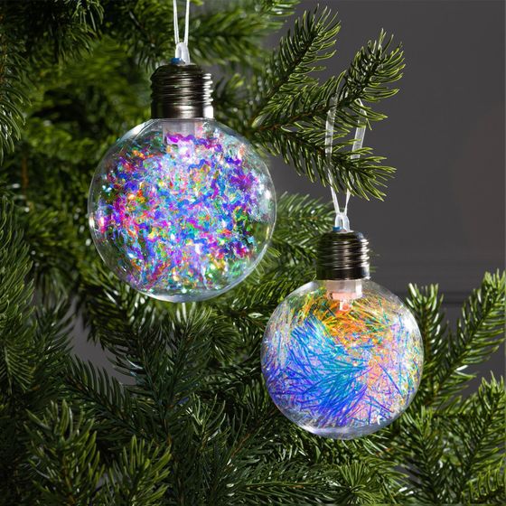!09 Набор ёлочных шаров «Блестящие», 2 шт, d=8 см, 1 LED, от батареек, свечение RGB