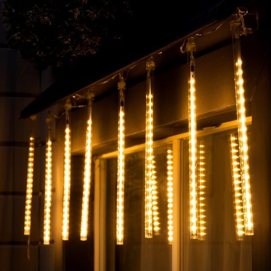 Гирлянда «Сосульки» 2.5 × 0.3 м, IP65, прозрачная нить, 192 LED, свечение тёплое белое с эффектом стекания, 12 В