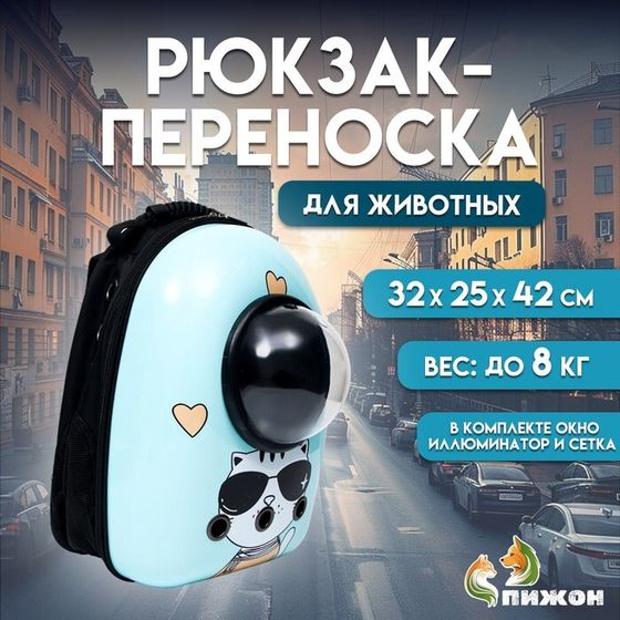 Рюкзак для переноски кошек &quot;Гламуррр&quot;, с окном для обзора, 32 х 25 х 42 см, голубой