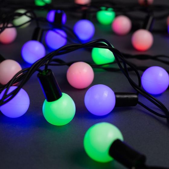 УЦЕНКА Гирлянда «Нить», 10 м, с насадками в виде шариков, IP44, 100 LED, 220 В, мигание, тёмная нить, свечение мульти (RG/RB)