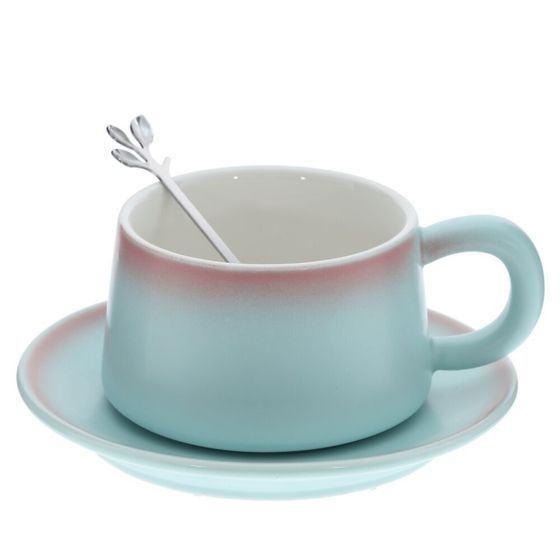 Кружка с блюдцем и ложкой, 250 мл, L16 W15 H8 см, 4в.