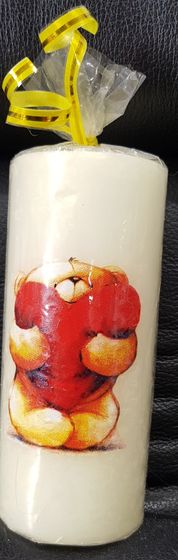 !НАБОР СВЕЧЕЙ 2 ШТУКИ - Свеча декоративная "Мишка с сердечком" 5x5x12 см. цвет ивори