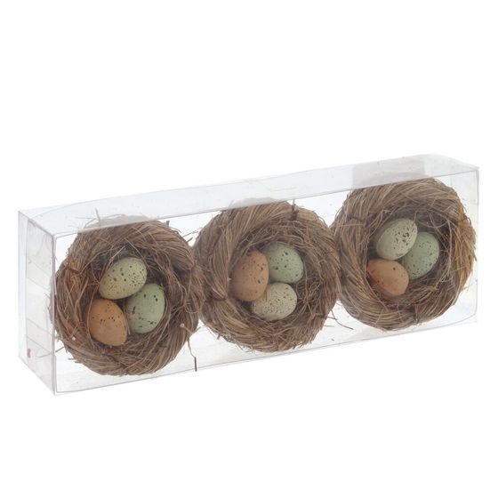 Набор из 3-х изделий декоративных &quot;Гнездо пасхальное&quot; (7*4), L21 W7 H4 см